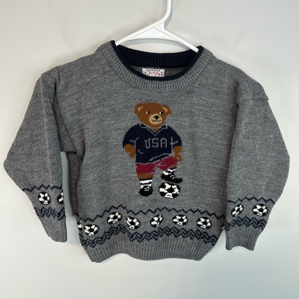 Youth Big Bear Graphic Knit Sweater Soccer Grey by Polar Size 4 Small